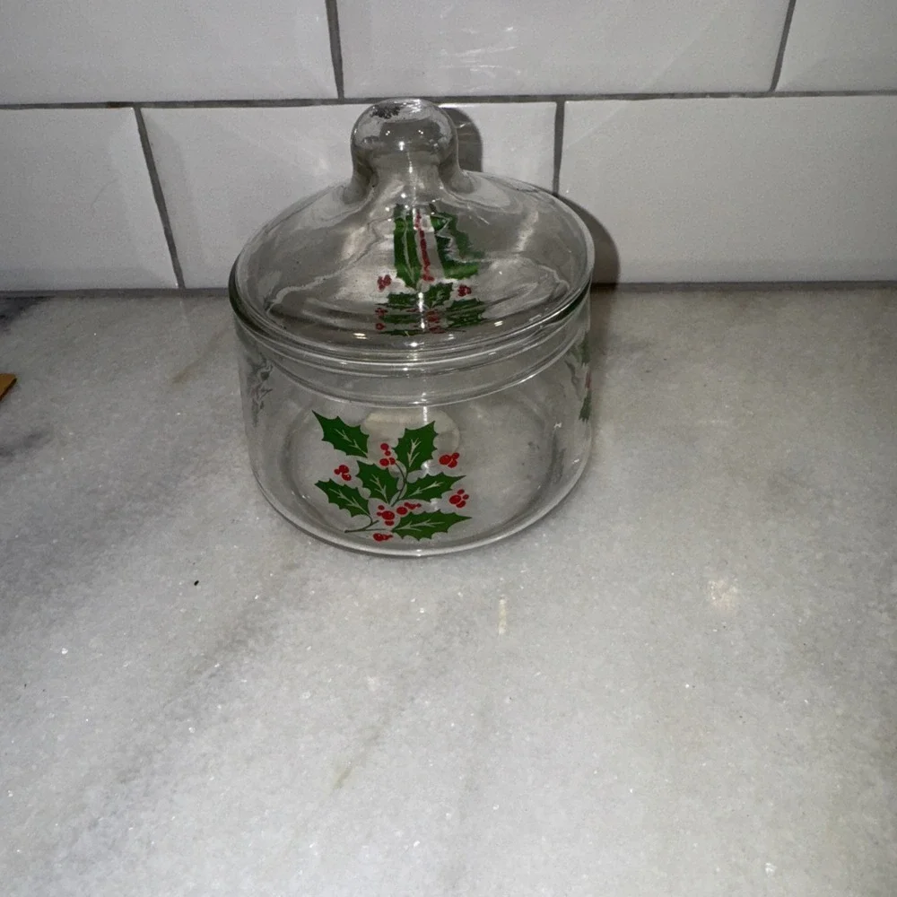 Vintage Christmas‎ Canister Apothecary Jar Candy Holly Indiana Glass